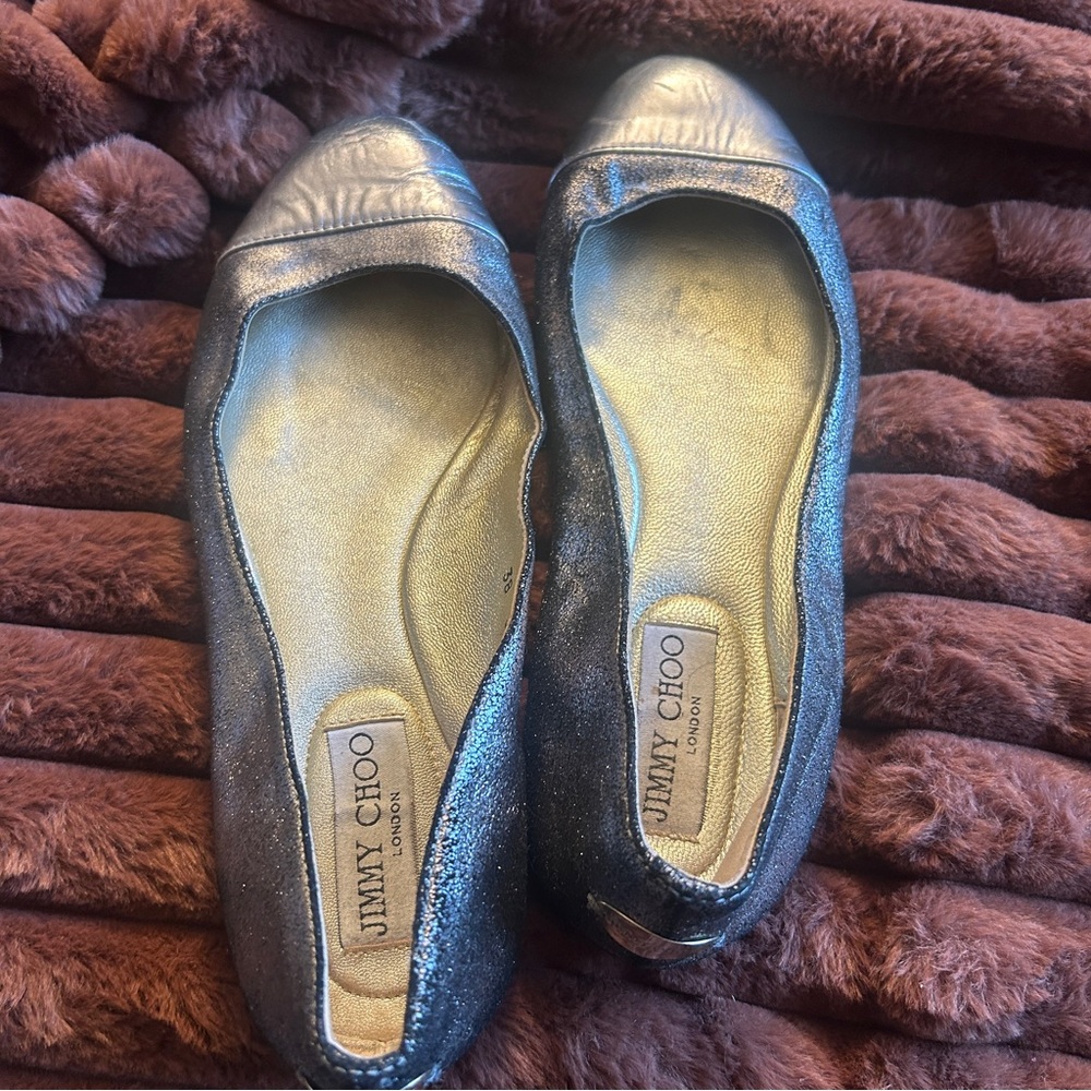 Jimmy Choo metallic cap toe glitter Ballet flat 38